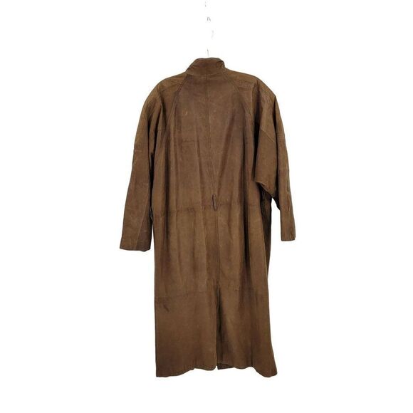 Vintage 80s IOU Leather Trench Mad Max Apocalyptic Mottled Brown Dolman Long XL - Picture 13 of 16